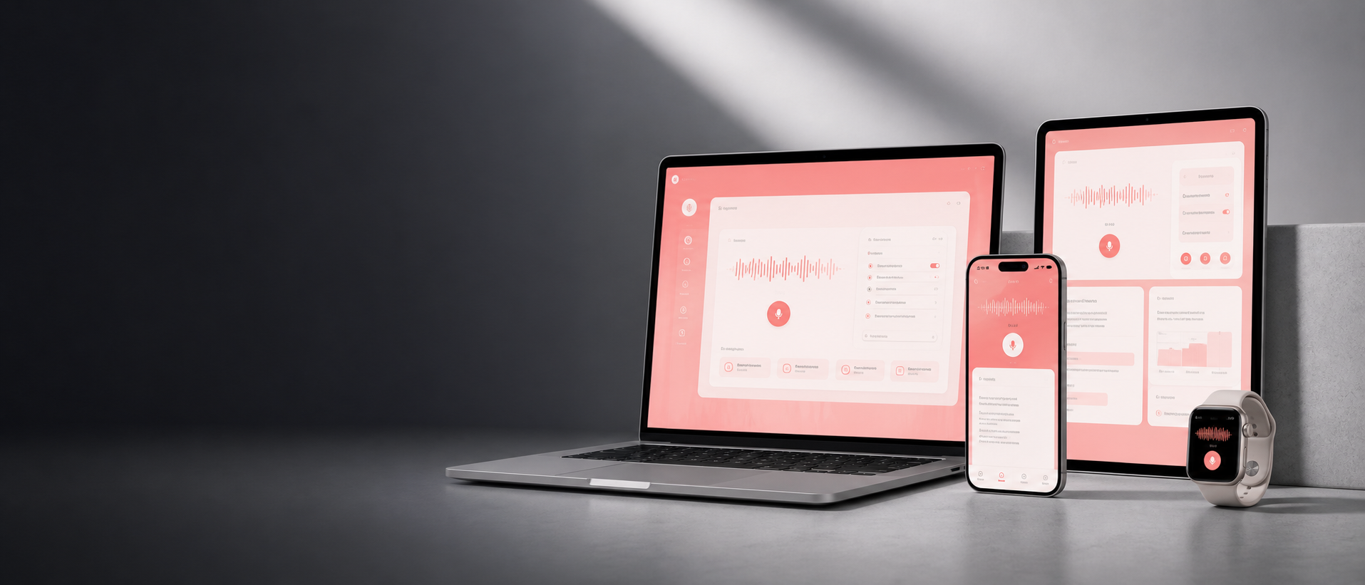 Computador, tablet, celular e Apple Watch exibindo telas do TPRO